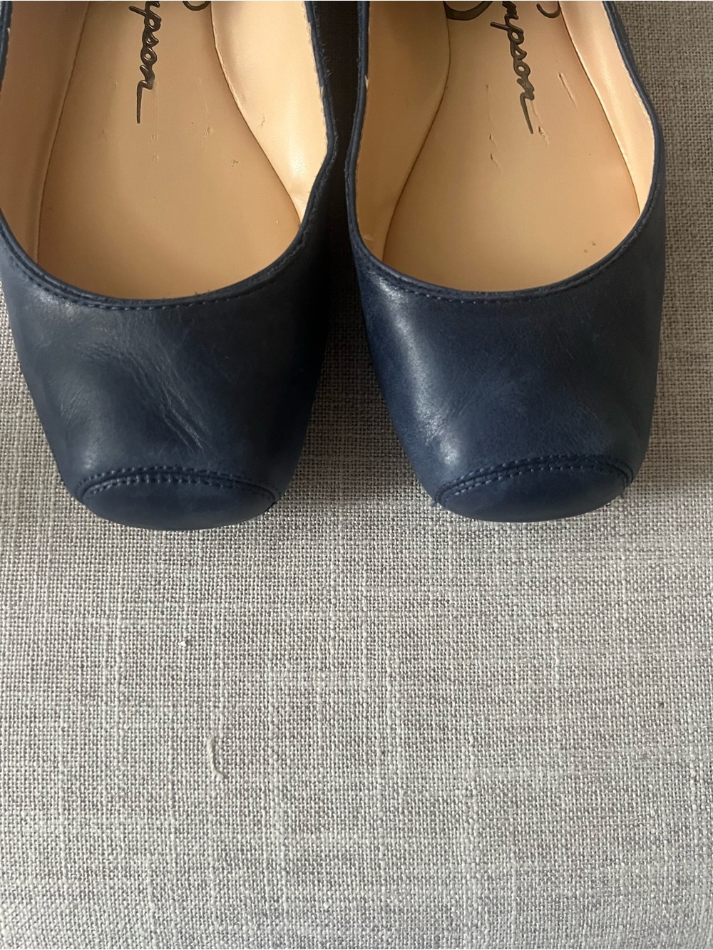 Jessica Simpson Navy Leather Ballet Flats, cross strap, office, casual dressy - Picture 4 of 7